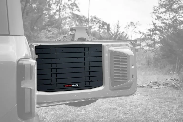 Grayscale-style view of the Tailgate Panel mounted to a Ford Bronco, highlighting its low-profile modular design.